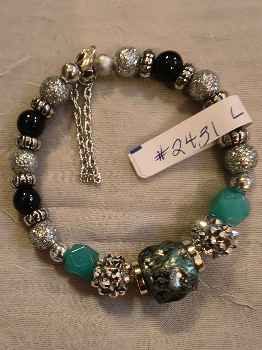 Turquoise & Silver Beaded Statement Bracelet